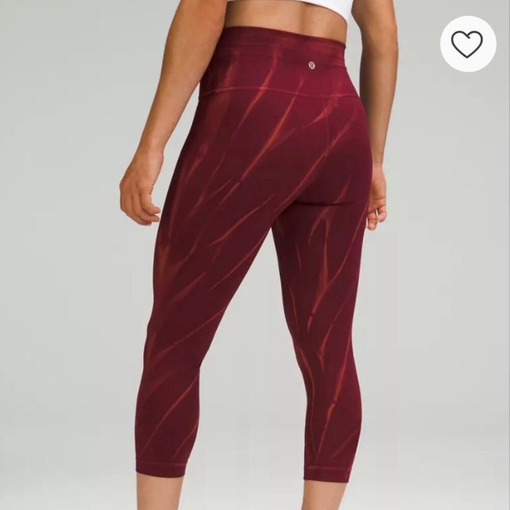 Lululemon women’s Wunder Train high-rise crop 23" Maroon Tie Dye leggings SZ 8